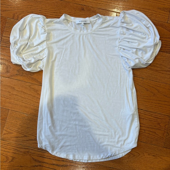 FRAME Puff Sleeve White T-Shirt – Size Medium - Picture 1 of 3